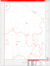 Bailey County, TX Wall Map Zip Code Red Line Style 2026