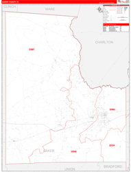 Baker County, FL Wall Map Zip Code Red Line Style 2023