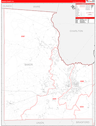 Baker County, FL Wall Map Zip Code Red Line Style 2026
