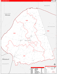 Ballard County, KY Wall Map Zip Code Red Line Style 2026