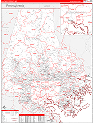 Baltimore County, MD Wall Map Zip Code Red Line Style 2026