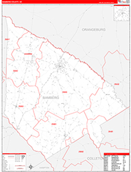 Bamberg County, SC Wall Map Zip Code Red Line Style 2026