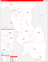 Bannock County, ID Wall Map Zip Code Red Line Style 2024