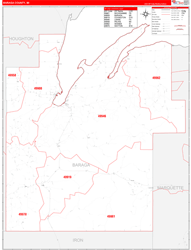 Baraga County, MI Wall Map Zip Code Red Line Style 2024