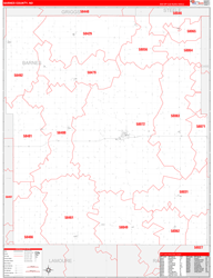 Barnes County, ND Wall Map Zip Code Red Line Style 2023
