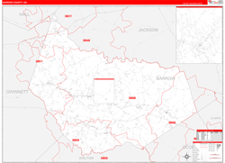Barrow County, GA Wall Map Zip Code Red Line Style 2024