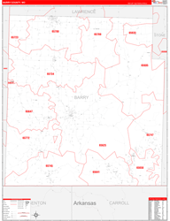 Barry County, MO Wall Map Zip Code Red Line Style 2024