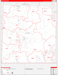 Barry County, MO Wall Map Zip Code Red Line Style 2026