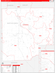 Bartholomew County, IN Wall Map Zip Code Red Line Style 2024