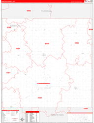 Barton County, KS Wall Map Zip Code Red Line Style 2024