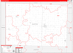 Barton County, MO Wall Map Zip Code Red Line Style 2026
