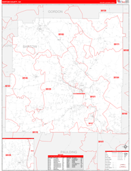 Bartow County, GA Wall Map Zip Code Red Line Style 2024