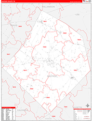 Bastrop County, TX Wall Map Zip Code Red Line Style 2026