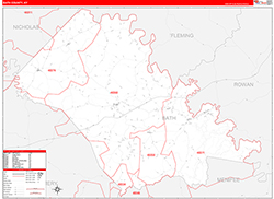 Bath County, KY Wall Map Zip Code Red Line Style 2026