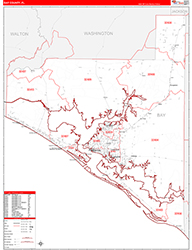 Bay County, FL Wall Map Zip Code Red Line Style 2026