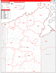 Bayfield County, WI Wall Map Zip Code Red Line Style 2026