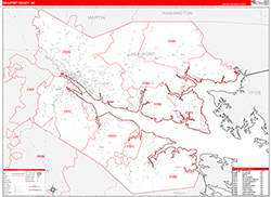 Beaufort County, NC Wall Map Zip Code Red Line Style 2026