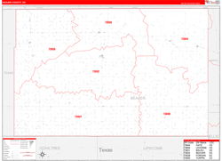 Beaver County, OK Wall Map Zip Code Red Line Style 2024