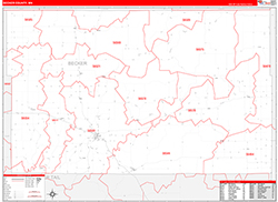 Becker County, MN Wall Map Zip Code Red Line Style 2026