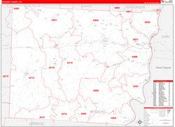 Belmont County, OH Wall Map Zip Code Red Line Style 2024