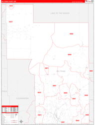 Beltrami County, MN Wall Map Zip Code Red Line Style 2024