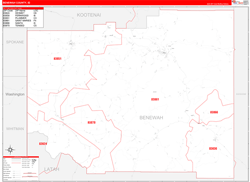 Benewah County, ID Wall Map Zip Code Red Line Style 2024