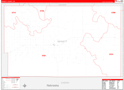 Bennett County, SD Wall Map Zip Code Red Line Style 2024