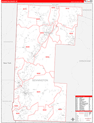 Bennington County, VT Wall Map Zip Code Red Line Style 2026