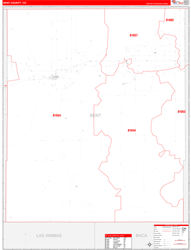 Bent County, CO Wall Map Zip Code Red Line Style 2024