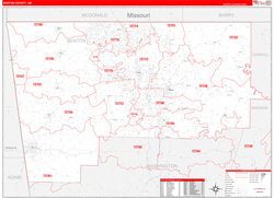 Benton County, AR Wall Map Zip Code Red Line Style 2024