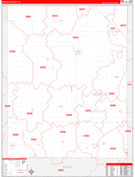 Benton County, IA Wall Map Zip Code Red Line Style 2024