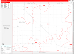 Benton County, IN Wall Map Zip Code Red Line Style 2024