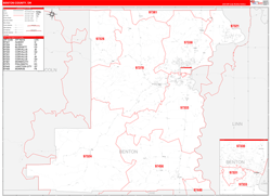 Benton County, OR Wall Map Zip Code Red Line Style 2024