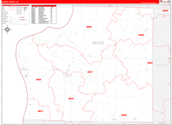 Benzie County, MI Wall Map Zip Code Red Line Style 2024