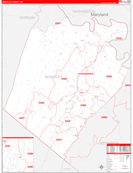 Berkeley County, WV Wall Map Zip Code Red Line Style 2024