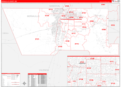 Bernalillo County, NM Wall Map Zip Code Red Line Style 2024