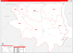 Bertie County, NC Wall Map Zip Code Red Line Style 2024