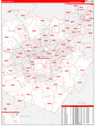 Bexar County, TX Wall Map Zip Code Red Line Style 2024