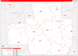 BienvilleParish (County), LA Wall Map Zip Code Red Line Style 2023