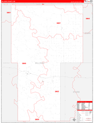 Billings County, ND Wall Map Zip Code Red Line Style 2023