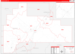 Bingham County, ID Wall Map Zip Code Red Line Style 2024