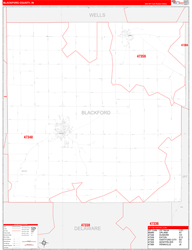 Blackford County, IN Wall Map Zip Code Red Line Style 2024