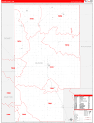 Blaine County, OK Wall Map Zip Code Red Line Style 2024