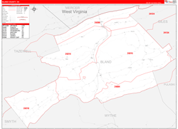 Bland County, VA Wall Map Zip Code Red Line Style 2024