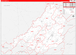 Blount County, AL Wall Map Zip Code Red Line Style 2026