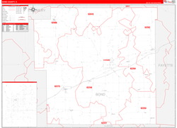 Bond County, IL Wall Map Zip Code Red Line Style 2024