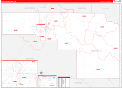 Bonneville County, ID Wall Map Zip Code Red Line Style 2024
