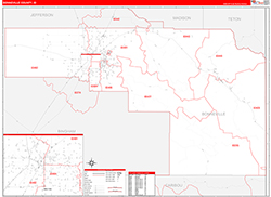 Bonneville County, ID Wall Map Zip Code Red Line Style 2026