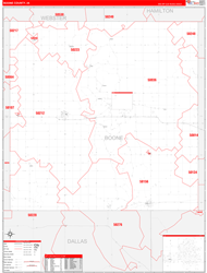 Boone County, IA Wall Map Zip Code Red Line Style 2024