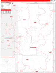 Boone County, IL Wall Map Zip Code Red Line Style 2024